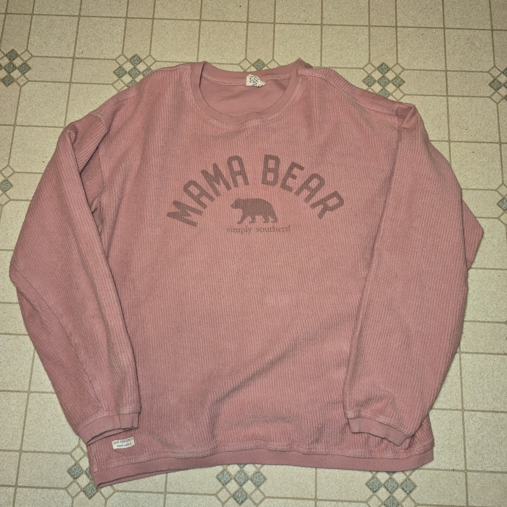 Simply Southern Ribbed Crewneck Pullover Sweater Pink Mama Bear Womens XL